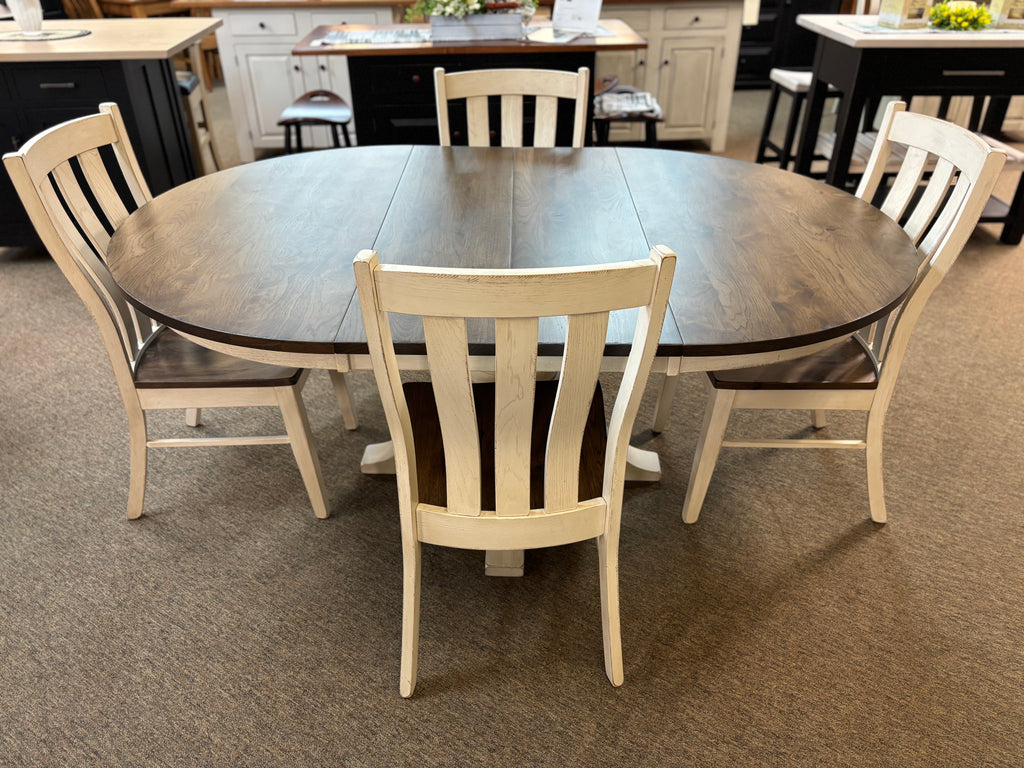 L963C2-Amish Made LANCASTER LEGACY Table Set-Aged Ivory with Aged OCS Cappucino