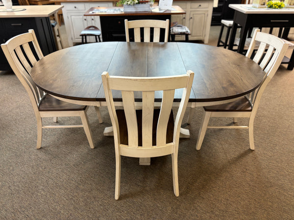 L963C2-Amish Made LANCASTER LEGACY Table Set-Aged Ivory with Aged OCS Cappucino