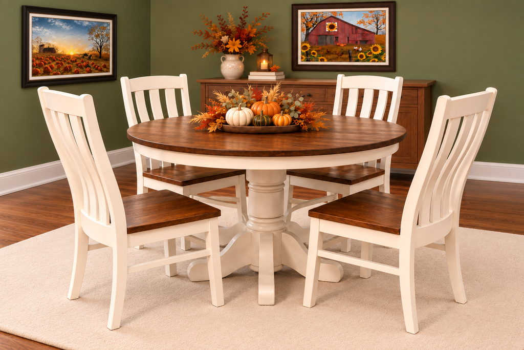 J48PEDSTOP-Amish Made Table Set-Dove White with Special Walnut