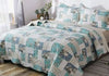 Teal Floral Check Quilt Set