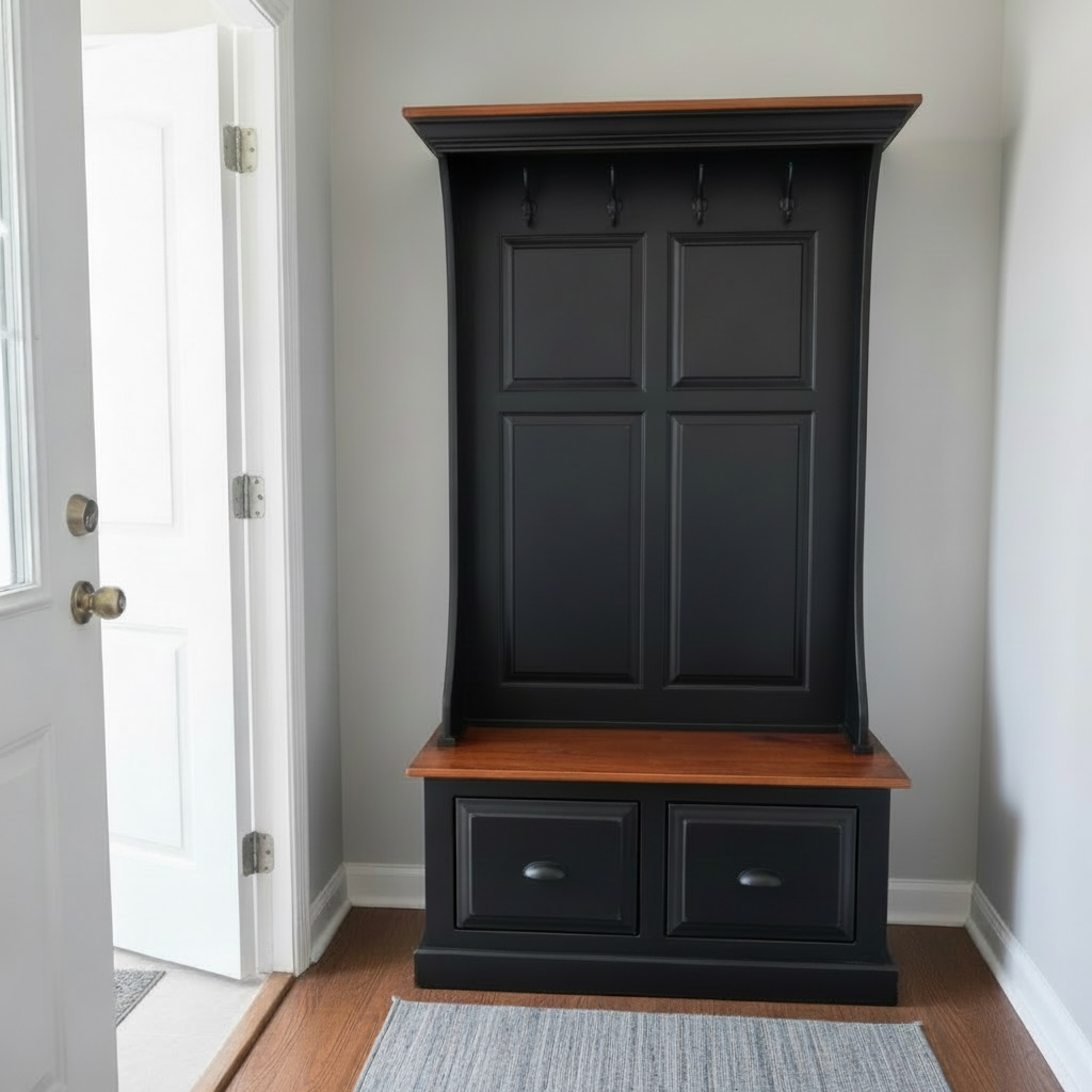 Hall Bench with 2 Drawers - Black with Michael’s Cherry