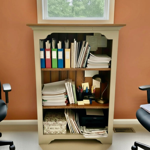 Bookcase-J23 Small-Antique White with Cherry