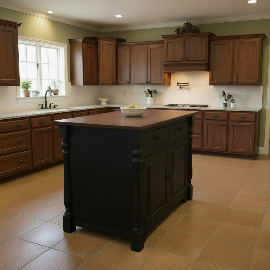 J83A-Amish 4' Island with turned legs-Black with Michael's Cherry