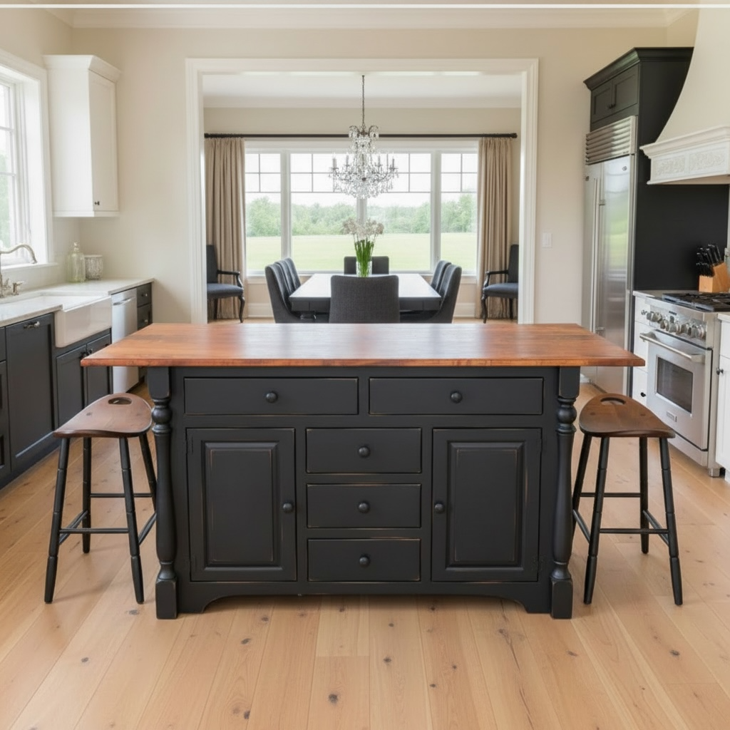 J84A-Amish 5 Drawer Island with extended/large top