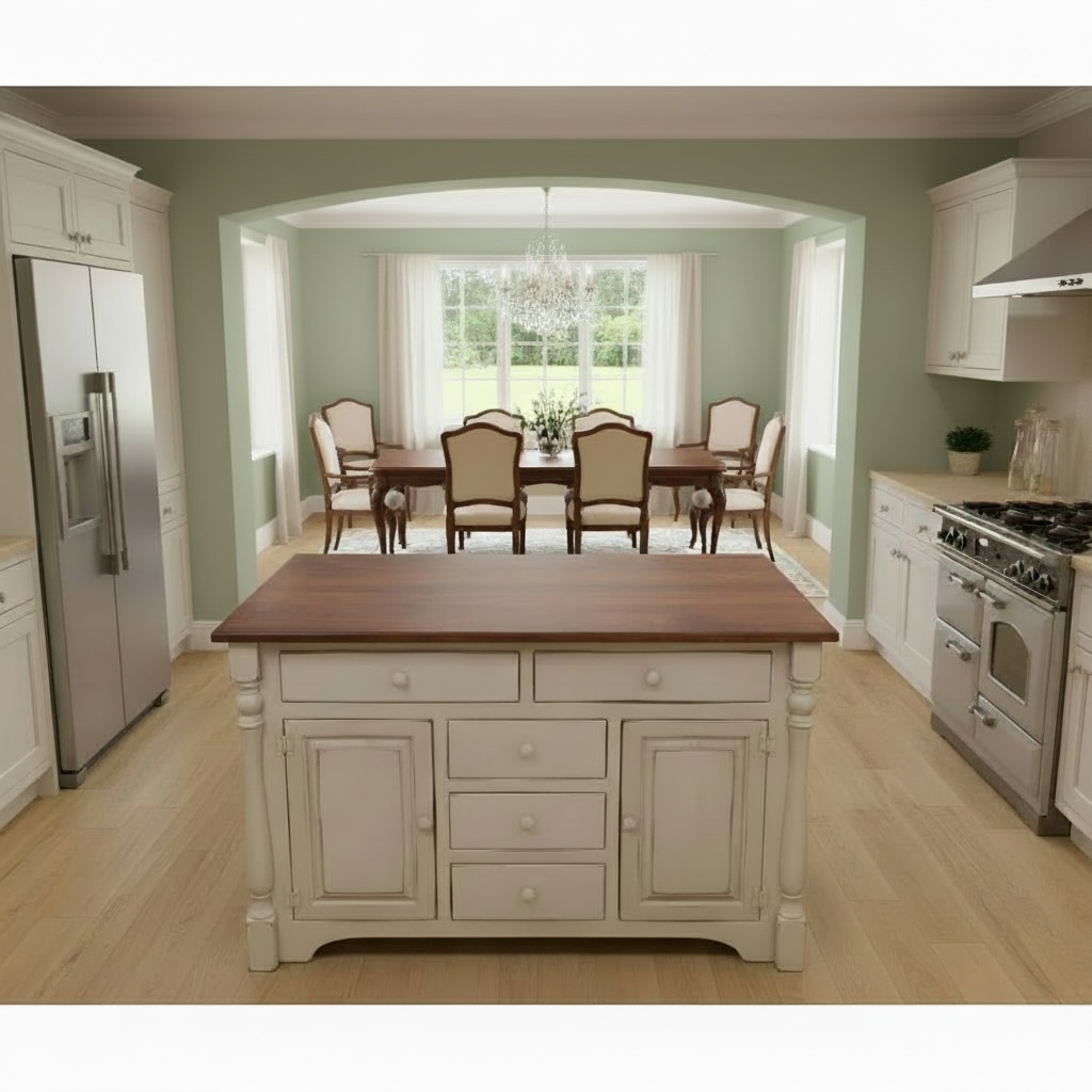 J84A-Amish 5 Drawer Island-Antique White with Michael's Cherry