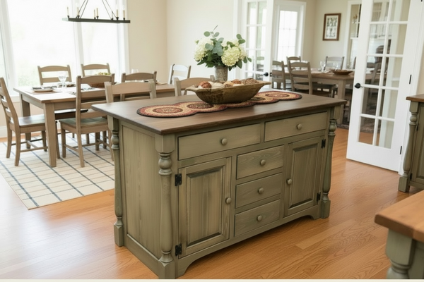 J84A-Amish 5 Drawer Island-Pewter with Kona