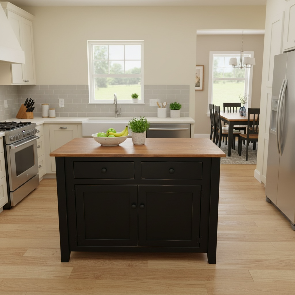 J83-BM-Amish Maple 4' Island 53-Black with Seely