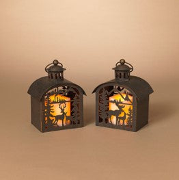 7.28"H Battery Operated Lighted Metal Timer Holiday Lantern