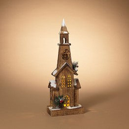 21.2"H Battery Operated TIMER Lighted Wood House with Pine & Berry Accents