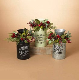 11.25"H Holiday Metal Milk Can