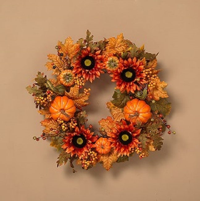 24"D Harvest Sunflower & Pumpkin Wreath