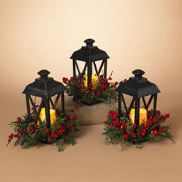 12"H Battery Operated LED Lighted Holiday Lantern WITH TIMER