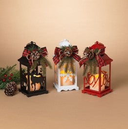 9.8"H Battery Operated Lighted Metal Holiday Lantern with TIMER