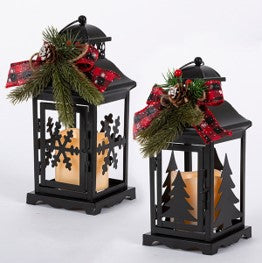 10.5" Battery Operated Lighted Metal Lantern - Set of 2