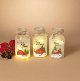 7.9"H Battery Operated Lighted Frosted Glass Jar