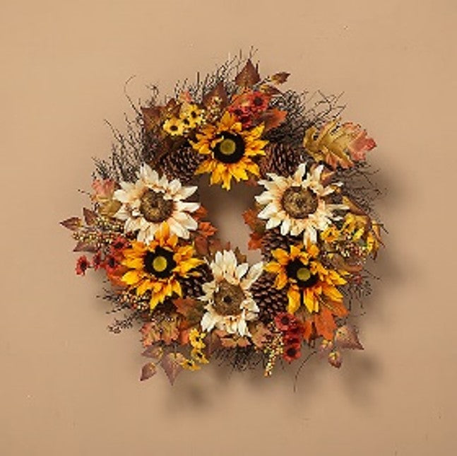 24"D Harvest Sunflower & Pinecone Wreath