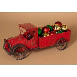 18.5"L Red Metal Holiday Antique Truck