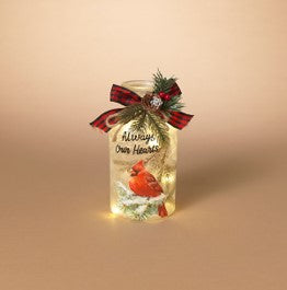 9.8"H Battery Operated Lighted Glass Holiday Cardinal Jar