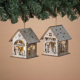 4.72"H Battery Operated Lighted Wood Laser Ornament