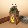 11.8"H Battery Operated Lighted Wood & Metal Lantern