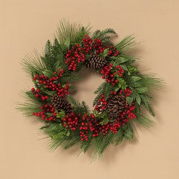 28"D Holiday Pine and Pinecone Wreath