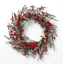 24"L PVC Wreath with Cardinal & Berries