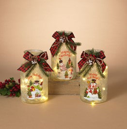 9.8"H Battery Operated Lighted Frosted Glass Jar