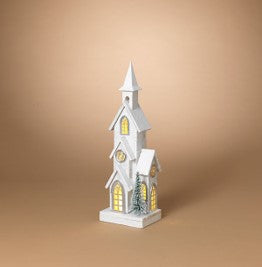 23.75"H Battery Operated TIMER Lighted Wood Holiday Church