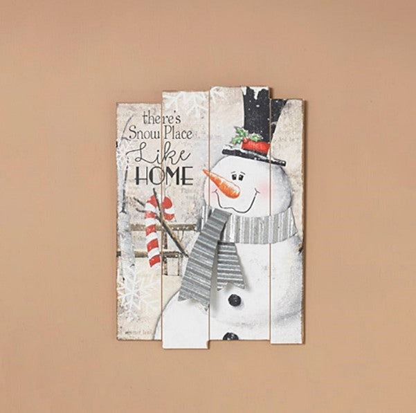 18.9"H Wood Holiday Snowman Wall Decor