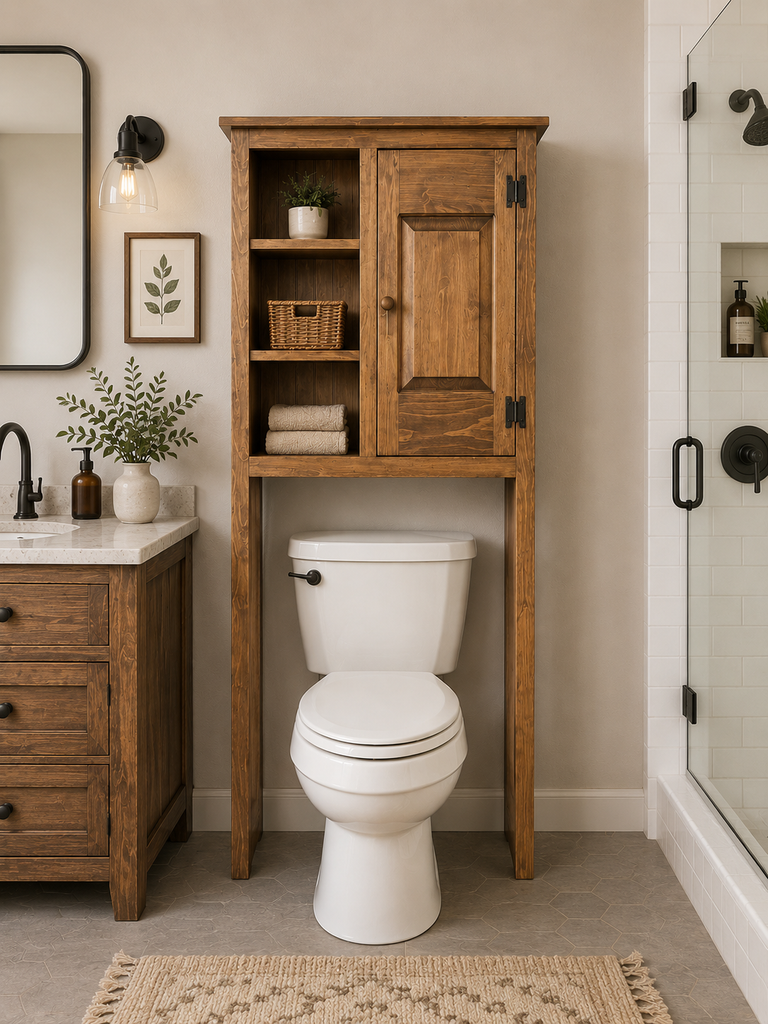 Over the Toilet Cabinet-Special walnut with Raised Panel Door