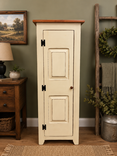 Pie Safe - LW500-53-56" Single Door with Raised Panels-Antique white with Michael's cherry