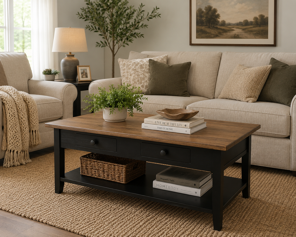CT61 Coffee Table with Drawers-Black with Cappucino