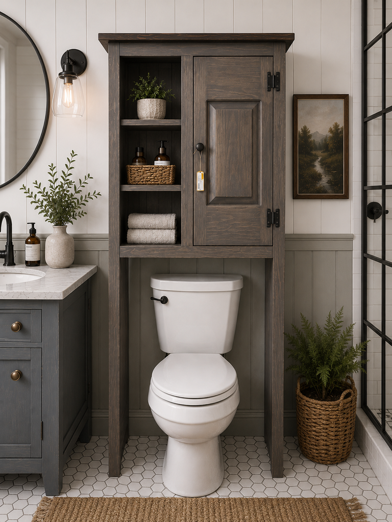 Over the Toilet Cabinet-Pewter Kona with Raised Panel Door