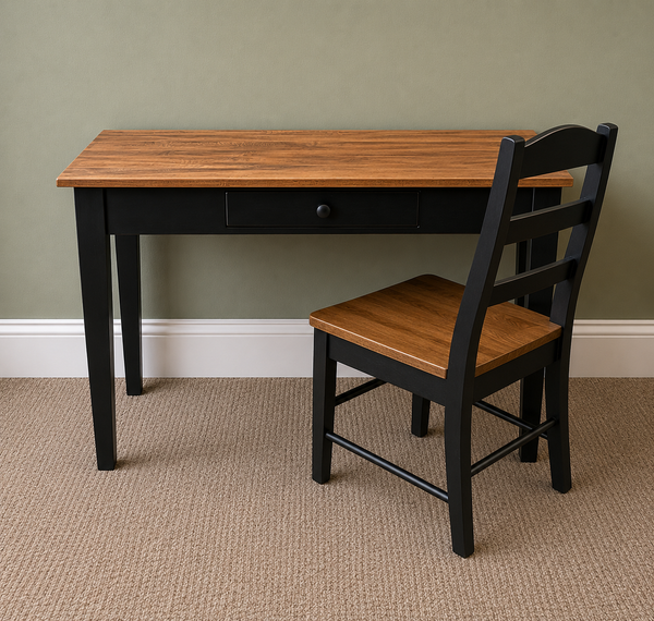 Writing Desk and Chair Set-Black with special walnut