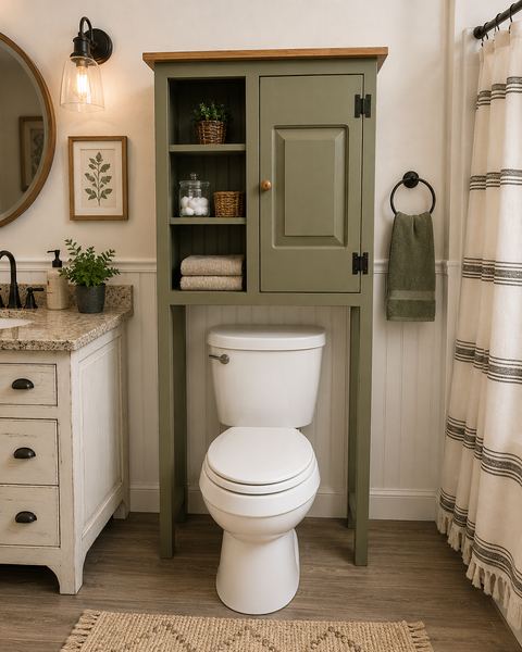 Over the Toilet Cabinet-Green with Seely Raised Panel Door