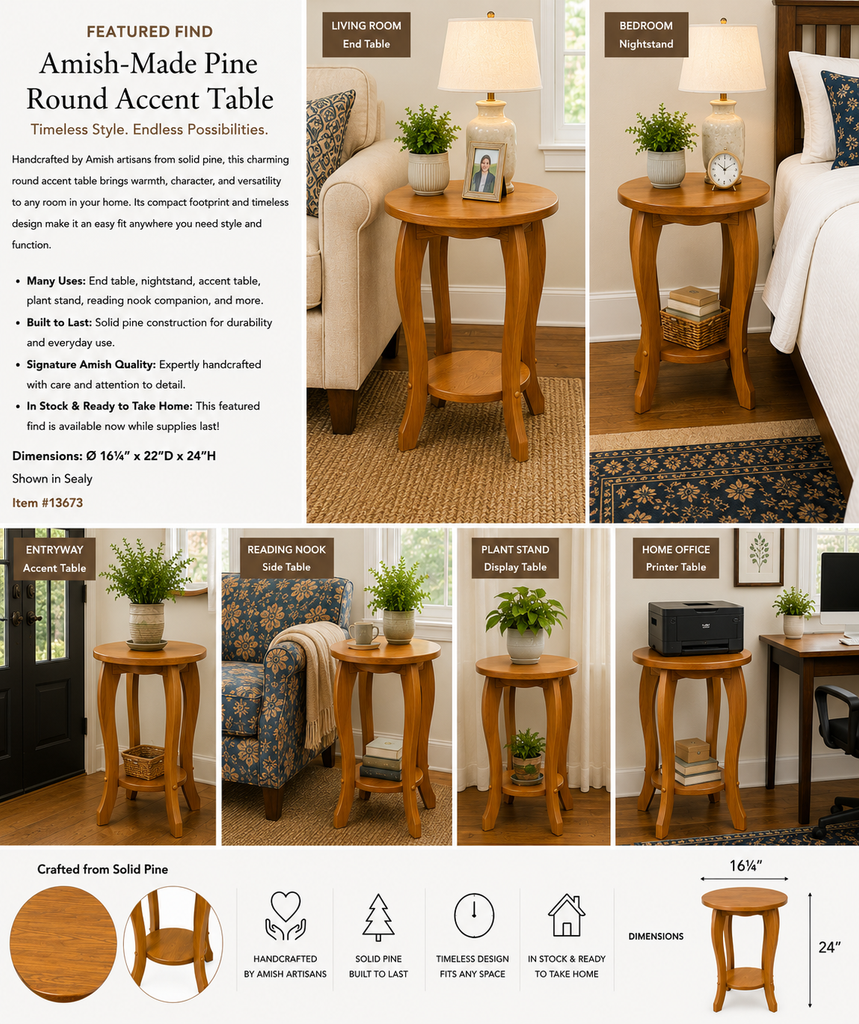 Featured Find: Amish-Made Pine Round Accent Table – Seely