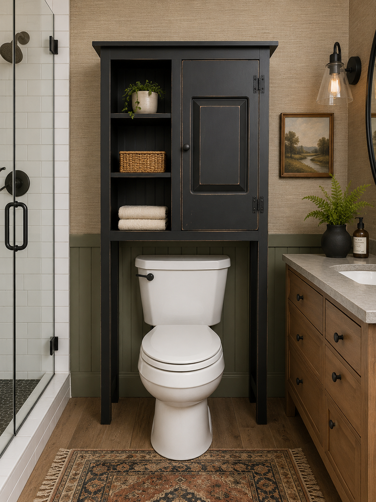 Over the Toilet Cabinet-Black with Raised Panel Door