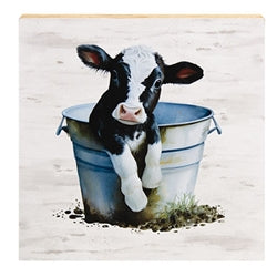 Baby Black & White Cow in a Bucket Block