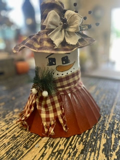 Handmade Snow Lady in a Plaid Hat with Bow, Berries & Greenery