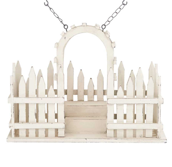 White Wood Picket Fence with Two Pot Openings Arrow Replacement