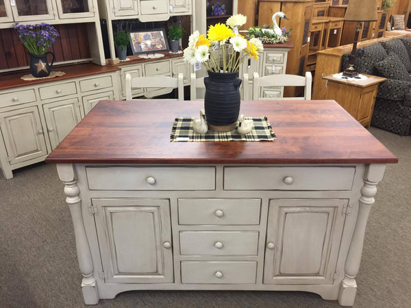 Amish Island - 5 Drawers with Turned Legs & Standard Top
