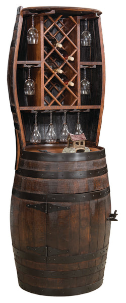 Barrel Hutch with Wine Bottle & Glass Rack