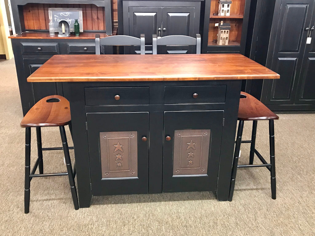 Amish Island - Standard Base with Copper Star Tin Panel Doors & Large Top