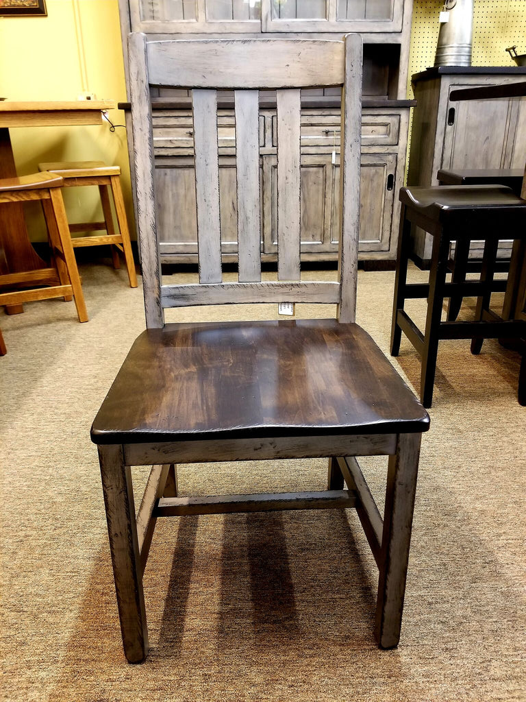 Antique Pewter Ancient Mission Chair with Antique Briar Seat displayed in Brown Maple Wood