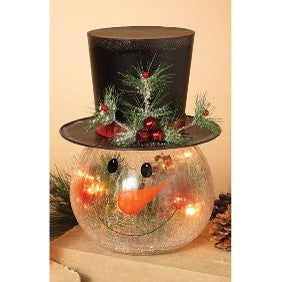 11.2"H Electric Lighted Crackle Glass Snowman