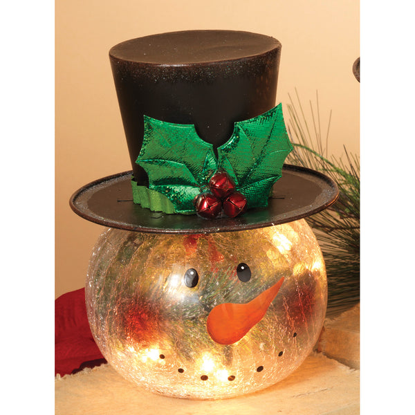 8"H Electric Crackle Lighted Glass Snowman Head