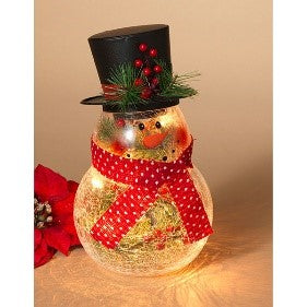 10"H Electric Lighted Crackle Snowman