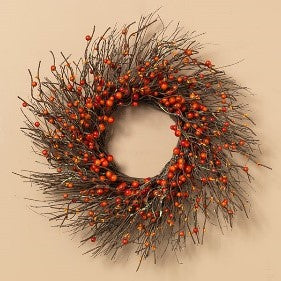 24"H Twig Harvest Wreath w/ Berries