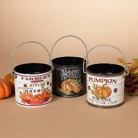 5"L Metal Harvest Scene Design Tins, 3 Asst.