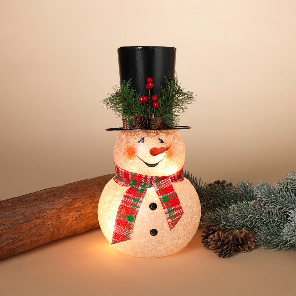 11.75"H Metal & Frosted Glass Snowman Figurine